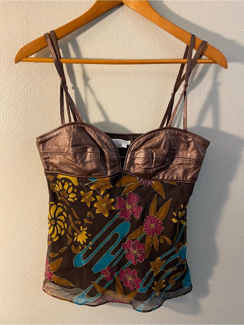 VINTAGE To The Max Metallic Silk Floral Bustier Cami Top Size 8